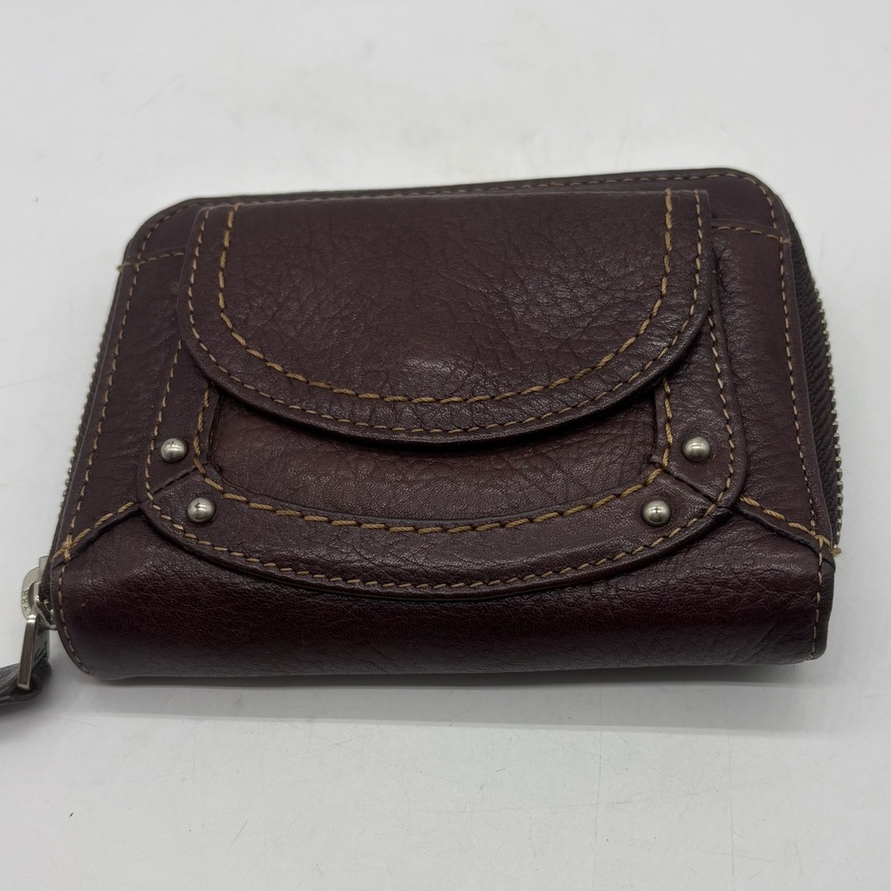 Fossil Brown Leather Zip Around Bifold Wallet Multiple Pockets Boho Women’s